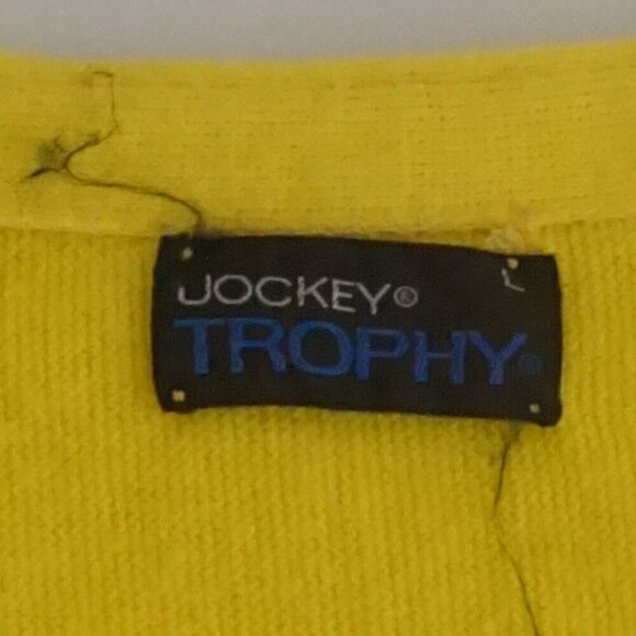 Vtg '90S Jockey Trophy Yellow Wool Blend Fine Knit Button Up Cardigan Sweater L - Picture 9 of 9